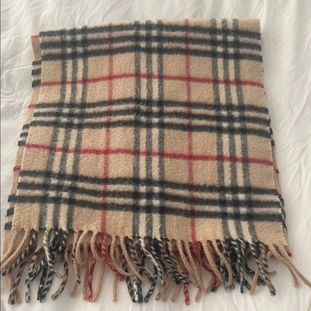 Burberry Beige and Red Checkered Cashmere Scarf